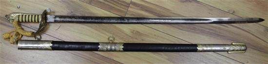 A Naval officers dress sword, length 56cm